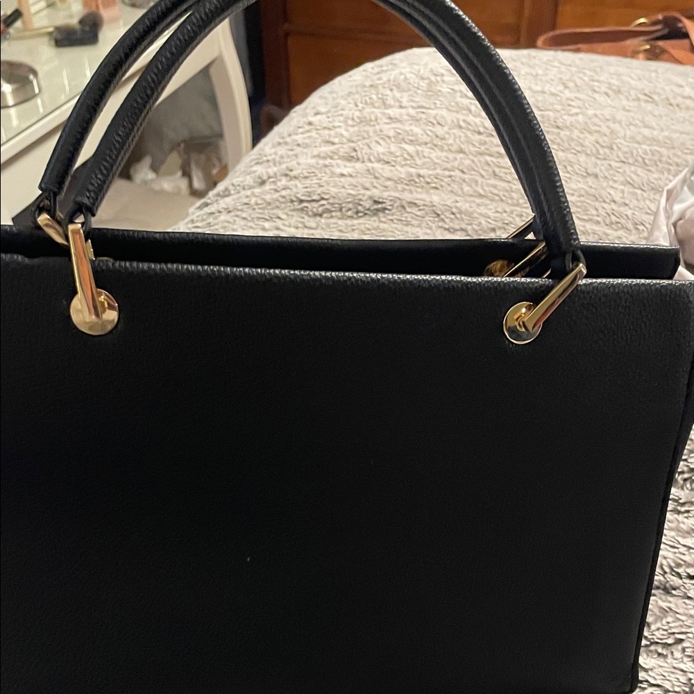 Structured Black  Top-Handle Satchel with Gold Hardware like new - Picture 6 of 6